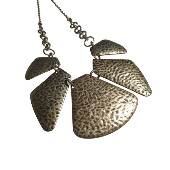 Large Hammered Gold Tone Statement Necklace Geometric Shapes Adjustable Costume - Picture 2 of 7